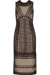 ALICE AND OLIVIA NAT BEADED MACRAMÉ AND TULLE MIDI DRESS,3074457345617184041