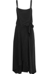 ROCHAS WOMAN TIE-FRONT DRAPED WASHED-SILK MIDI DRESS BLACK,US 1071994536044621