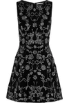 ALICE AND OLIVIA WOMAN LINDSEY EMBROIDERED VELVET MINI DRESS BLACK,US 2526016082294133