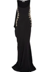 ANTONIO BERARDI Cape-detailed embellished tulle-paneled stretch-cady gown,US 367268775565198