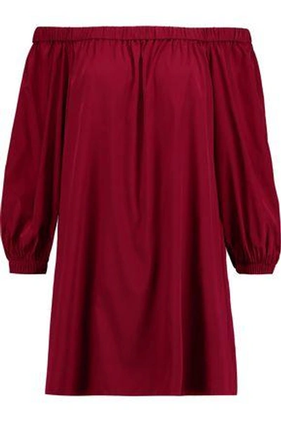 Alice And Olivia Woman Desiree Off-the-shoulder Silk-blend Mini Dress Burgundy In Bordeaux