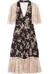 ANNA SUI WOMAN PANELED PRINTED SILK CREPE DE CHINE AND LACE DRESS BLACK,US 1998551929407666