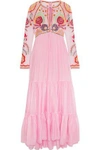 TEMPERLEY LONDON WOMAN CHIMERA EMBROIDERED TULLE AND SILK-BLEND MAXI DRESS PINK,US 2526016082314569