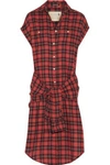 R13 WOMAN TIE-FRONT PLAID FLANNEL SHIRT DRESS RED,GB 2526016082300550
