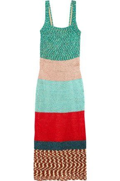 Missoni Colour-block Crochet-knit Maxi Dress In Green