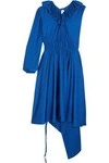 VETEMENTS WOMAN ASYMMETRIC RUFFLED STRETCH-SATIN DRESS ROYAL BLUE,US 2526016083672676