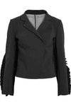 PASKAL WOMAN TULLE-PANELED RUFFLE-TRIMMED CADY JACKET BLACK,GB 1998551928990641