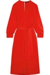 ISABEL MARANT ISABEL MARANT WOMAN BELTED STRETCH SILK AND WOOL-BLEND DRESS RED,3074457345617335057