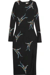 CINQ À SEPT WOMAN JIWON EMBROIDERED STRETCH-TULLE AND FAILLE MIDI DRESS BLACK,US 1071994537796585