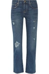 CURRENT ELLIOTT THE CROSSOVER DISTRESSED MID-RISE STRAIGHT LEG JEANS,3074457345617443333