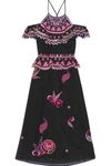 TEMPERLEY LONDON WOMAN WILDFLOWER COLD-SHOULDER EMBROIDERED COTTON AND SILK-BLEND MIDI DRESS BLACK,US 2526016082314585