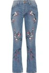 BLISS AND MISCHIEF WOMAN SWEET JAM EMBROIDERED HIGH-RISE STRAIGHT-LEG JEANS MID DENIM,GB 1998551929448534