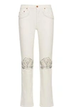 BLISS AND MISCHIEF WOMAN SONG OF THE WEST EMBROIDERED MID-RISE STRAIGHT-LEG JEANS IVORY,US 1998551929448528