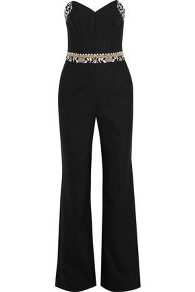 Camilla Woman Strapless Embroidered Crepe Jumpsuit Black