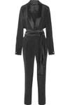 Michael Lo Sordo Woman Wrap-effect Satin-trimmed Silk Crepe De Chine Jumpsuit Black In Black