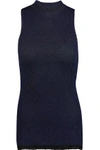 3.1 PHILLIP LIM / フィリップ リム WOMAN RIBBED STRETCH WOOL-BLEND TOP NAVY,GB 22046357004945122