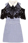 SEE BY CHLOÉ Guipure lace-paneled striped cotton-poplin mini dress,US 2526016082314928