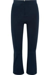 GANNI WOMAN ROGERS CROPPED LACE-TRIMMED STRETCH-JERSEY BOOTCUT PANTS MIDNIGHT BLUE,US 22305376260464120
