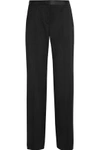 ALEXANDER MCQUEEN WOMAN SATIN-TRIMMED GRAIN DE POUDRE WOOL STRAIGHT-LEG PANTS BLACK,US 22305376260463721