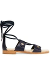 RAG & BONE WOMAN EVELYN LACE-UP SUEDE-TRIMMED LEATHER SANDALS NAVY,GB 1998551928957648