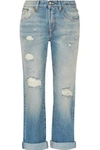 R13 WOMAN CATHERINE DISTRESSED MID-RISE BOYFRIEND JEANS LIGHT DENIM,US 22046357004946856