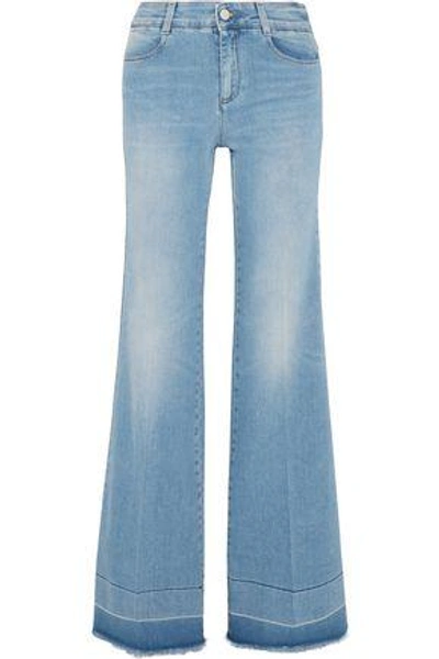 Stella Mccartney Woman Frayed Faded Mid-rise Flared Jeans Light Denim