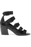 PIERRE HARDY WOMAN PARALLELE BUCKLED GLOSSED TEXTURED-LEATHER SANDALS BLACK,US 1998551928957639