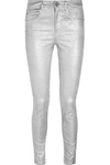 ISABEL MARANT ÉTOILE WOMAN ELLOS METALLIC COATED HIGH-RISE SKINNY JEANS SILVER,US 1071994536733177