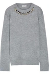 ERDEM WOMAN LANA CRYSTAL-EMBELLISHED CABLE-KNIT STRETCH WOOL-BLEND SWEATER GRAY,US 1998551929406562