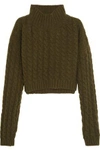 VIVIENNE WESTWOOD ANGLOMANIA WOMAN MUD CROPPED TWILL-PANELED CABLE-KNIT WOOL-BLEND SWEATER GREEN,US 110842752087562