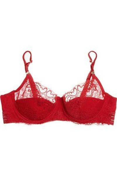 Stella Mccartney Woman Poppy Playing Corded Lace Soft-cup Bra Claret In Poppy Red