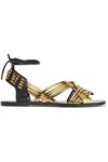 BALMAIN WOMAN MATTI WOVEN LEATHER AND SUEDE SANDALS GOLD,US 1071994537722421