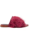 Tibi Woman Jack Feather-embellished Leather Slides Plum In Plum