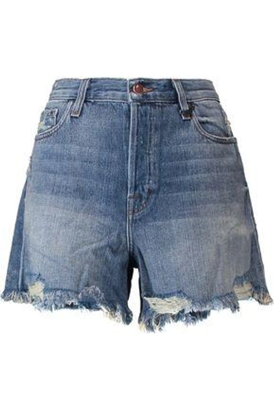 J Brand Woman Distressed Denim Shorts Mid Denim In Blue