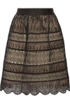 ZIMMERMANN WOMAN BELL FLARED PANELED CROCHET AND BRODERIE ANGLAISE ORGANZA MINI SKIRT BLACK,US 22308642287720540