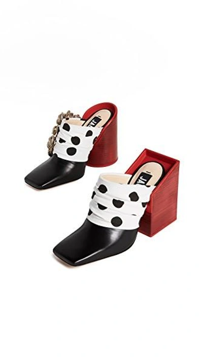 Jacquemus 90mm Leather & Polka Dot Canvas Mules In Multicolor