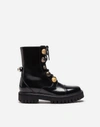 Dolce & Gabbana Embellished Glossed-leather Ankle Boots In Black