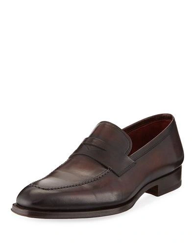 Magnanni Apron-toe Leather Penny Loafer In Brown