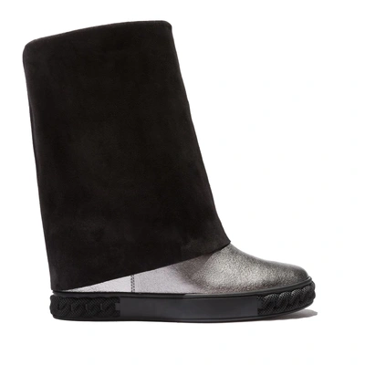 Casadei 100mm Metallic Leather & Suede Boots In Black/silver