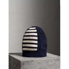 BURBERRY CABLE KNIT STRIPED WOOL CASHMERE BLEND BEANIE,40652951