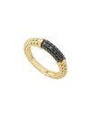 LAGOS 3MM 18K GOLD CAVIAR STACK RING WITH BLACK DIAMONDS,PROD206320021