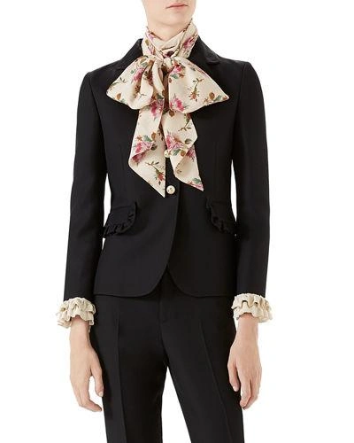 Gucci Ruffled-cuff Wool And Silk-blend Jacket In Black