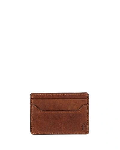 Frye Logan Leather Card Case With Money Clip In Cognac