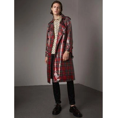 Burberry Laminated Tartan Wool Trench Coat In Bright Red ModeSens GB