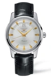 LONGINES CONQUEST HERITAGE AUTOMATIC ALLIGATOR LEATHER STRAP WATCH, 40MM,L16454754