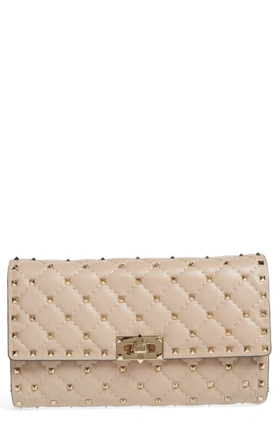 Valentino Garavani Rockstud Matelassé Quilted Leather Crossbody Bag In Poudre