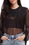Free People Retro Femme Blouse In Black
