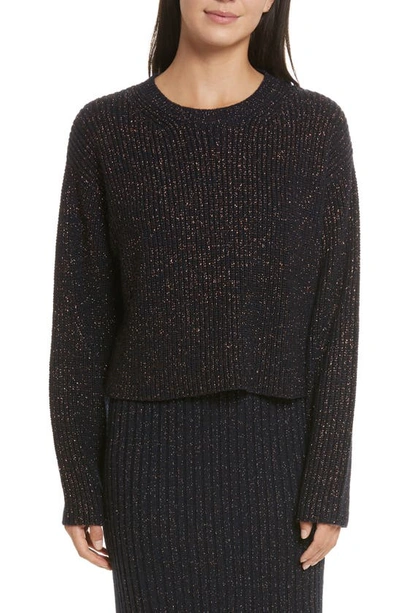 Rag & Bone Leyton Metallic Knit Merino Wool Blend Sweater In Navy