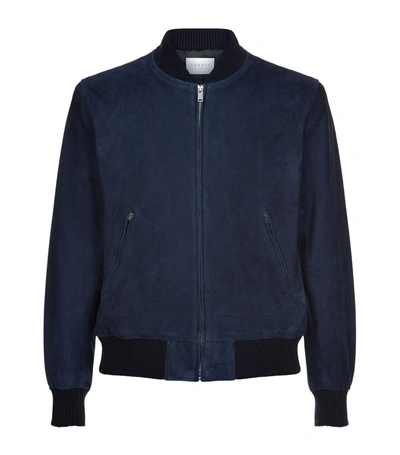 Sandro Suede Bomber Jacket In Blue