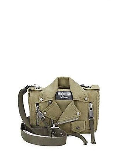 Moschino Biker Cotton Canvas Shoulder Bag In Khaki